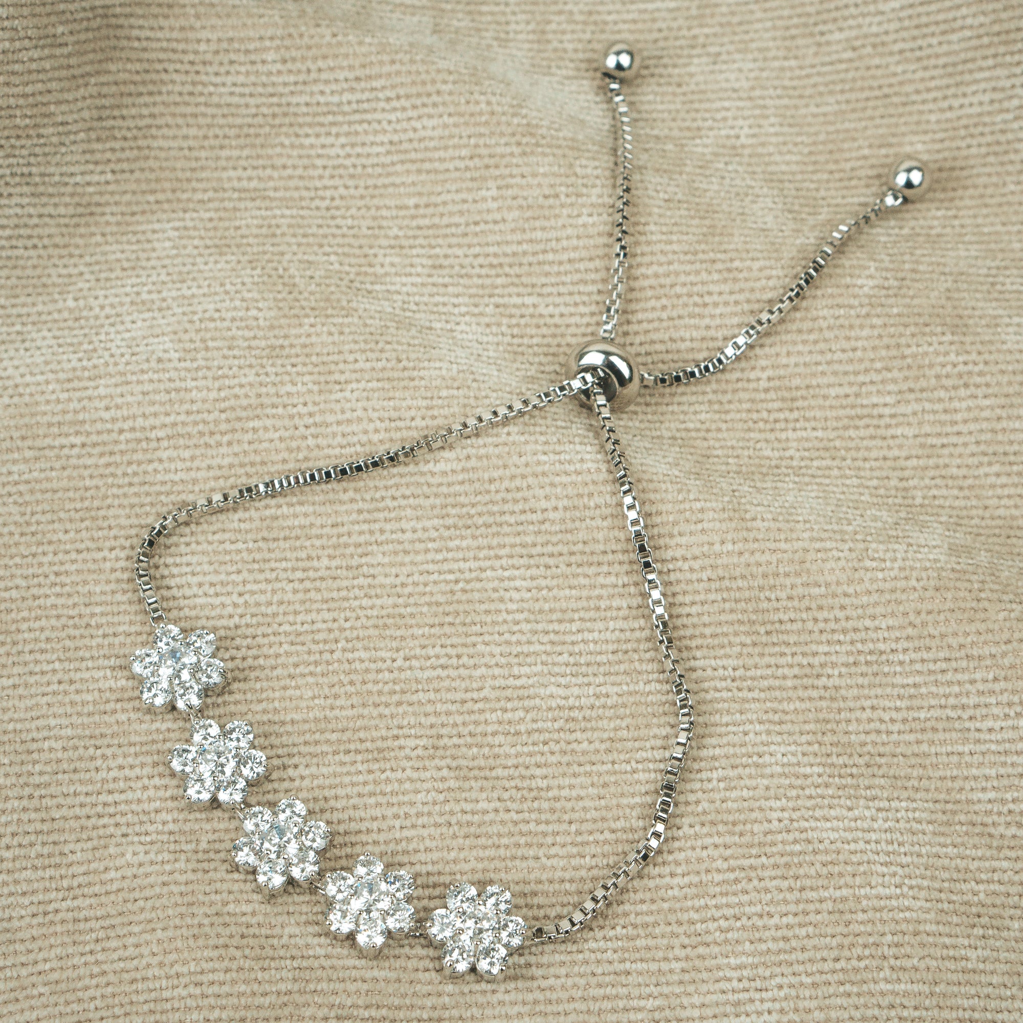 Floral Adjustable Bracelet Silver